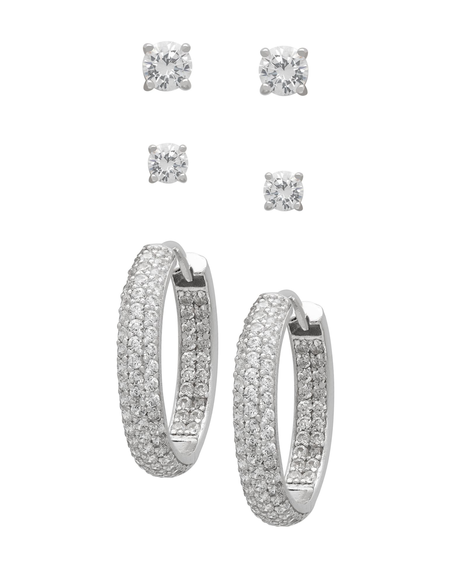 Серьги Macy's White Sapphire Stud and Hoop, Sterling Silver