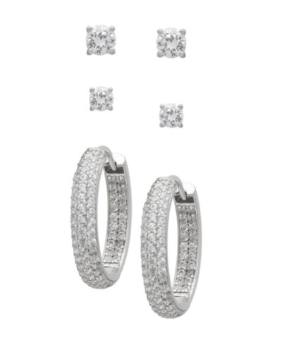 Серьги Macy's White Sapphire Stud and Hoop, Sterling Silver