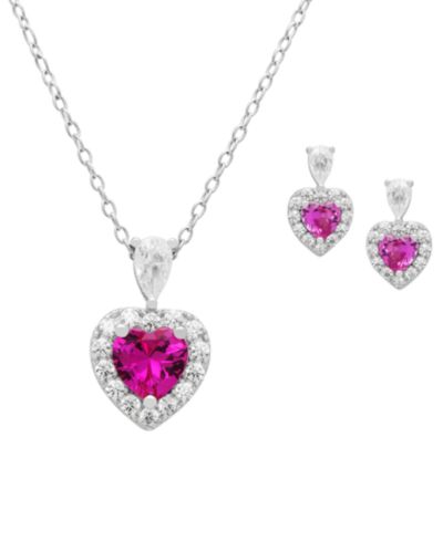 Macy's 2-Pc. Lab-Grown Pink (3.1 ct. t.w.) & White Sapphire (0.40 ct. t.w.) Pendant Necklace & Earrings Set in Sterling Silver