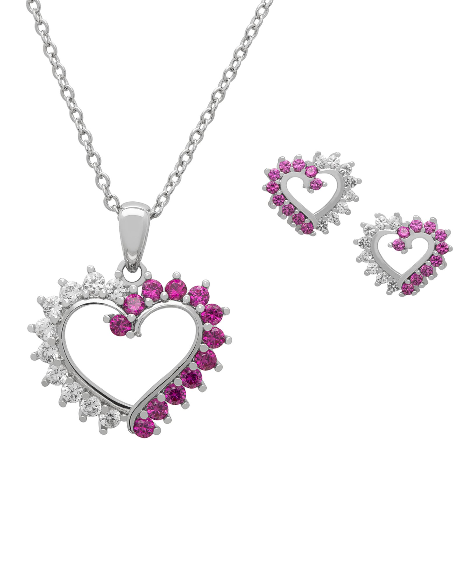 Macy's 2-Pc. Lab-Grown Pink & White Sapphire Pendant (1.46 ct. t.w.) Necklace & Earrings in Sterling Silver
