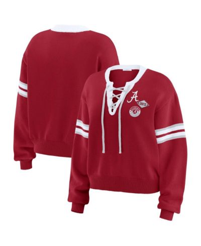 WEAR by Erin Andrews Women's Crimson Alabama Crimson Tide Lace-Up Pullover Sweater