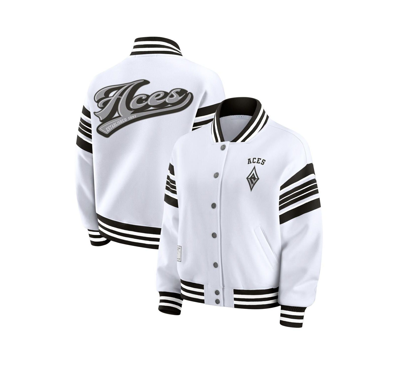 WEAR by Erin Andrews Women's White/Black Las Vegas Aces Plus Size Full-Snap Fleece Sweatshirt Jacket
