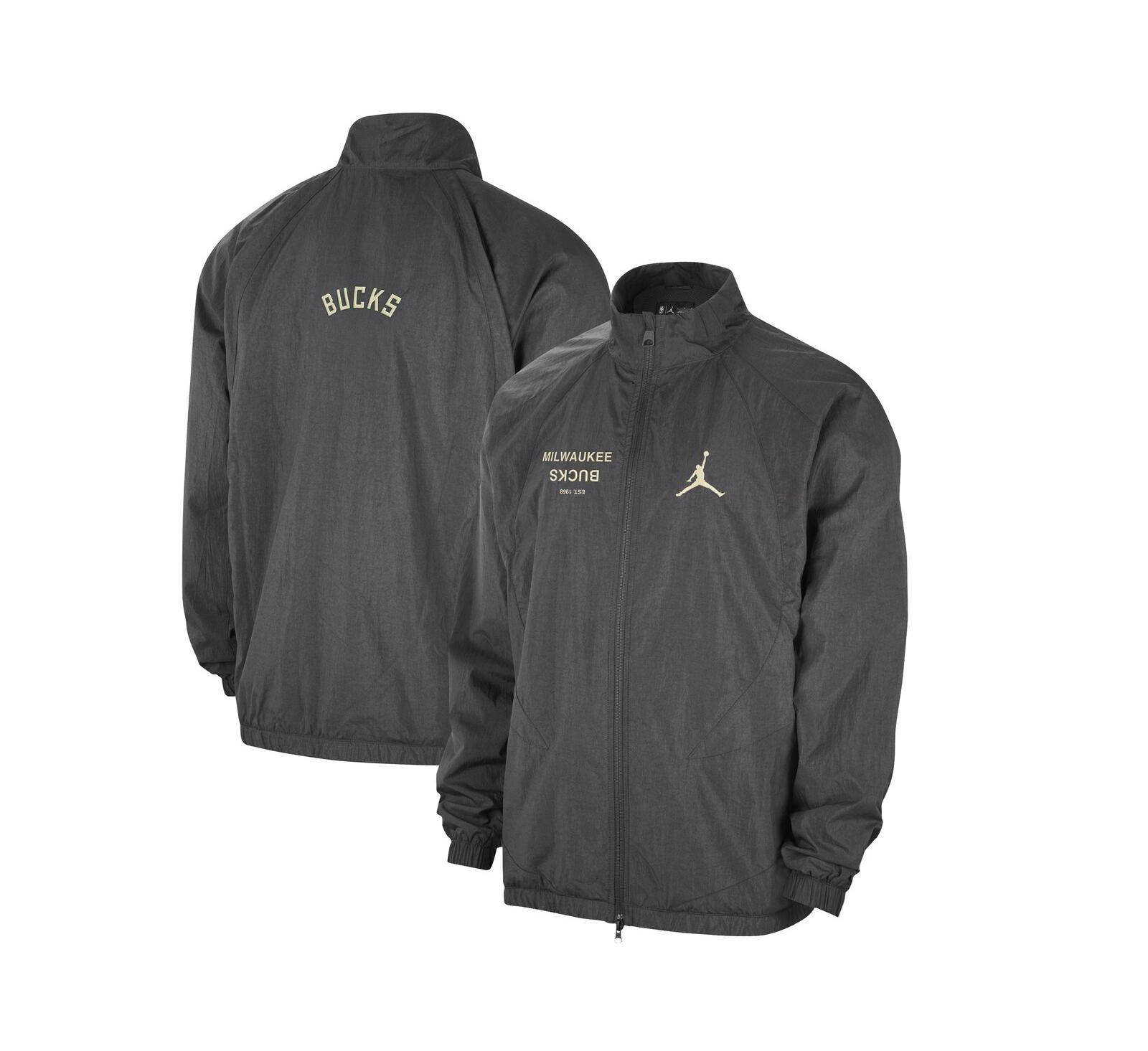 Мужская куртка Jordan Gray Milwaukee Bucks Courtside Statement Edition Jumpman Jam Full-Zip