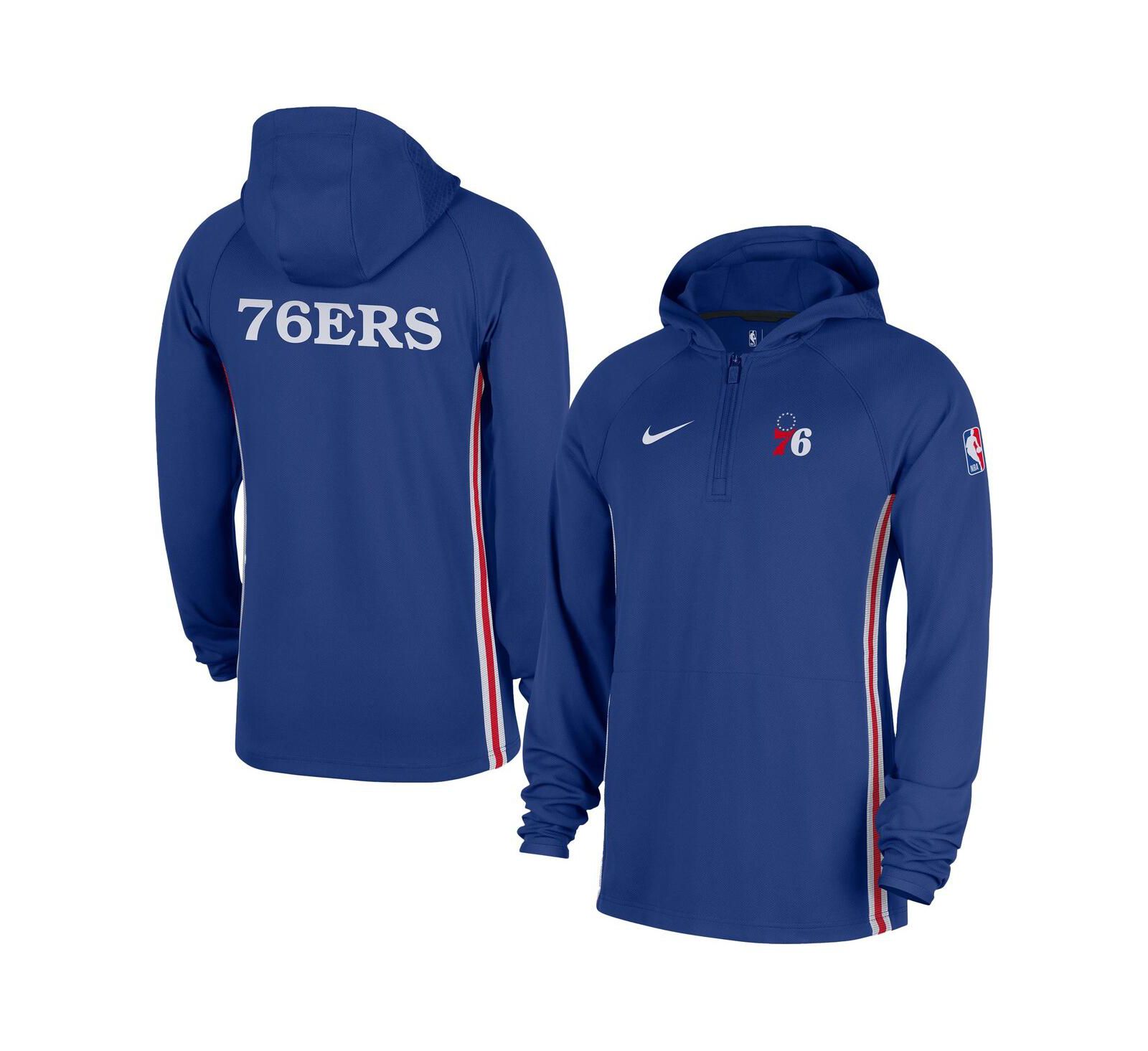 Nike Men's Blue Philadelphia 76ers Authentic on Court Zone Quarter-Zip Dri-FIT Hoodie Jacket