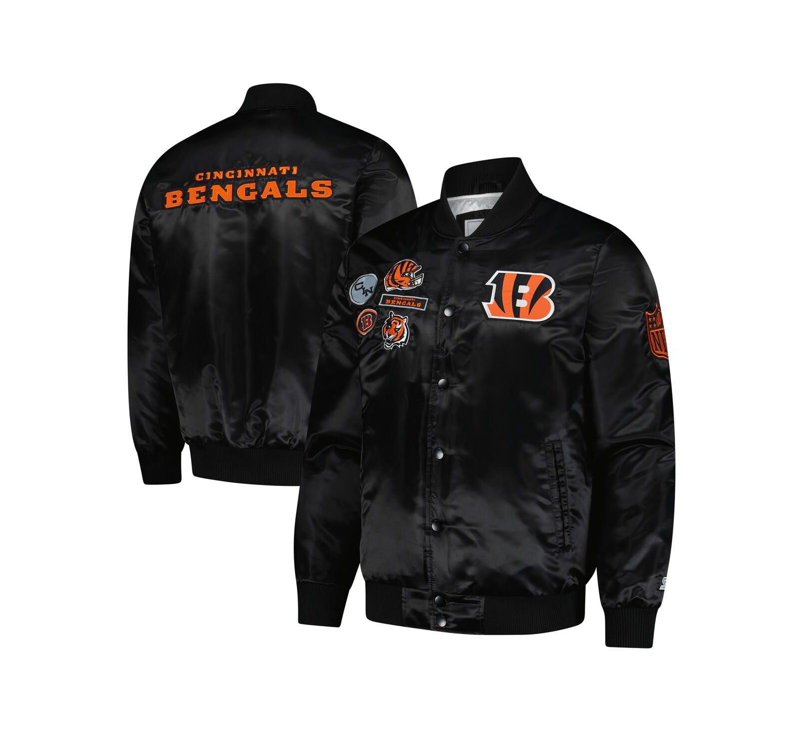 Starter Men's Black Cincinnati Bengals Exclusive Satin Full-Snap Varsity Jacket