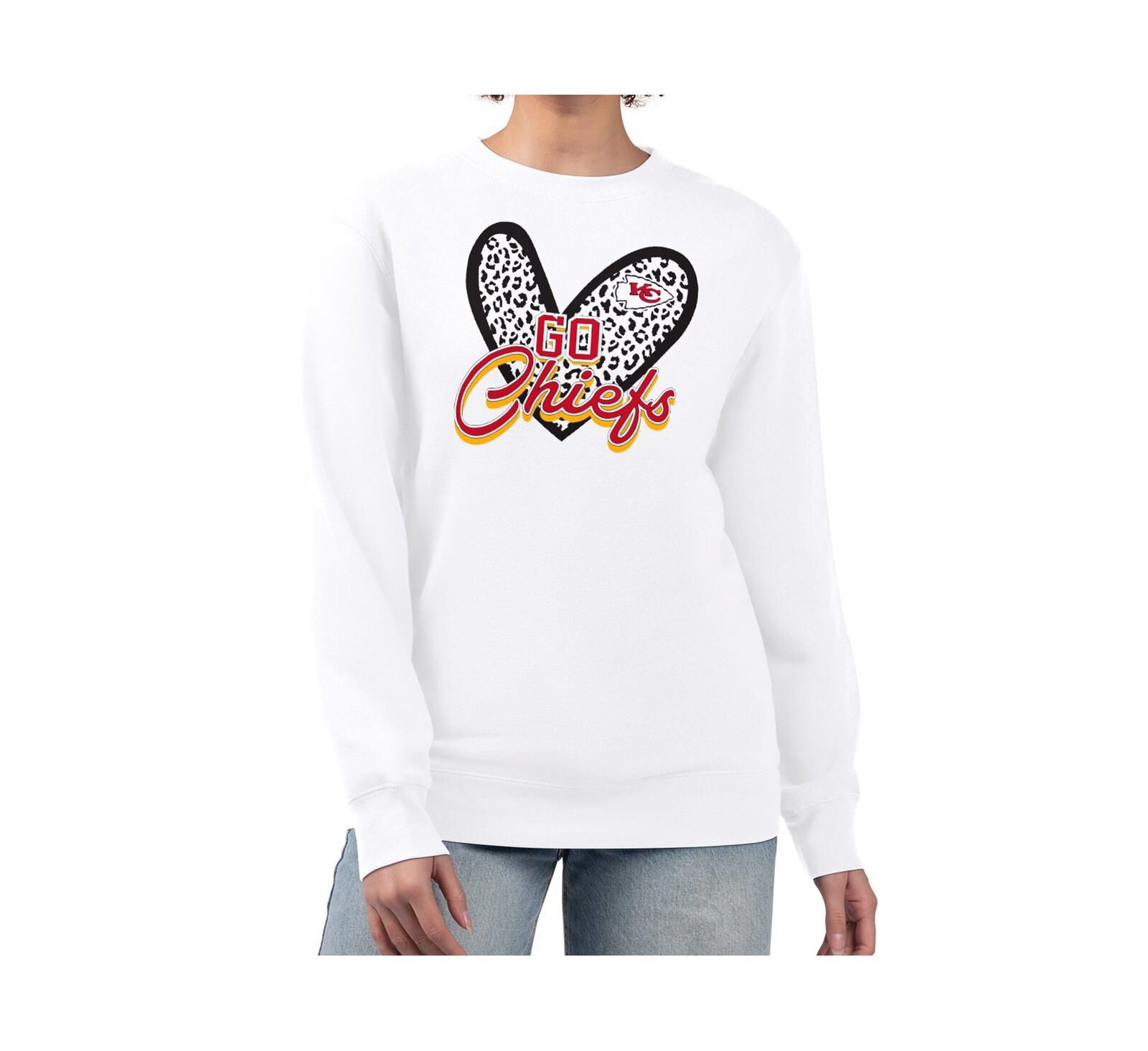 G-III 4Her by Carl Banks Women's White Kansas City Chiefs Leopard Heart Pullover Sweatshirt