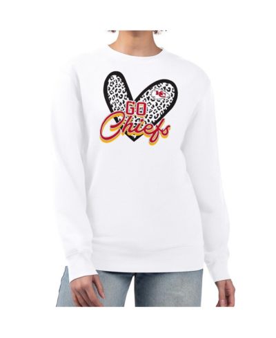 G-III 4Her by Carl Banks Women's White Kansas City Chiefs Leopard Heart Pullover Sweatshirt