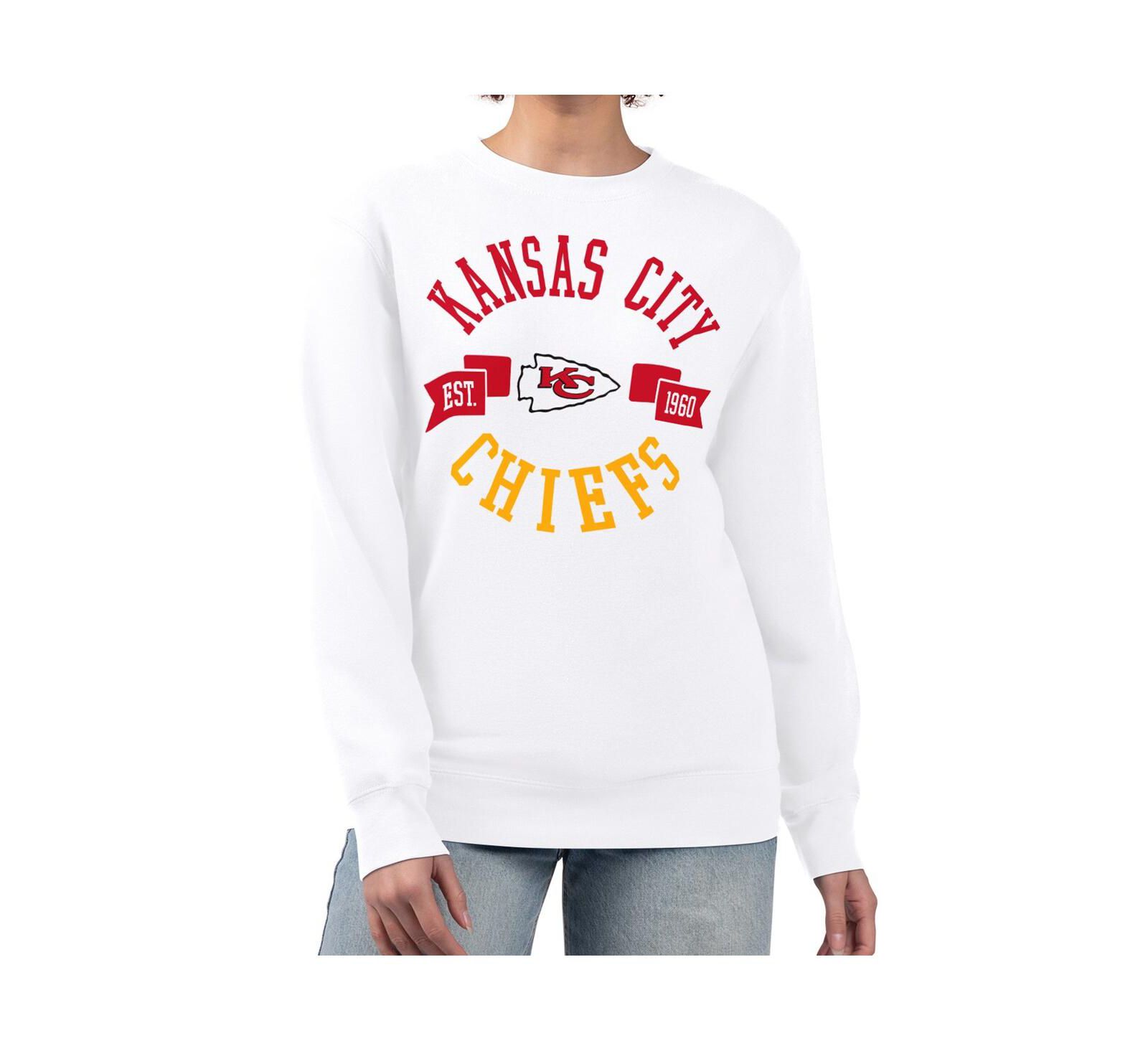 G-III 4Her by Carl Banks Women's White Kansas City Chiefs Large Team Graphic Fleece Pullover Sweatshirt