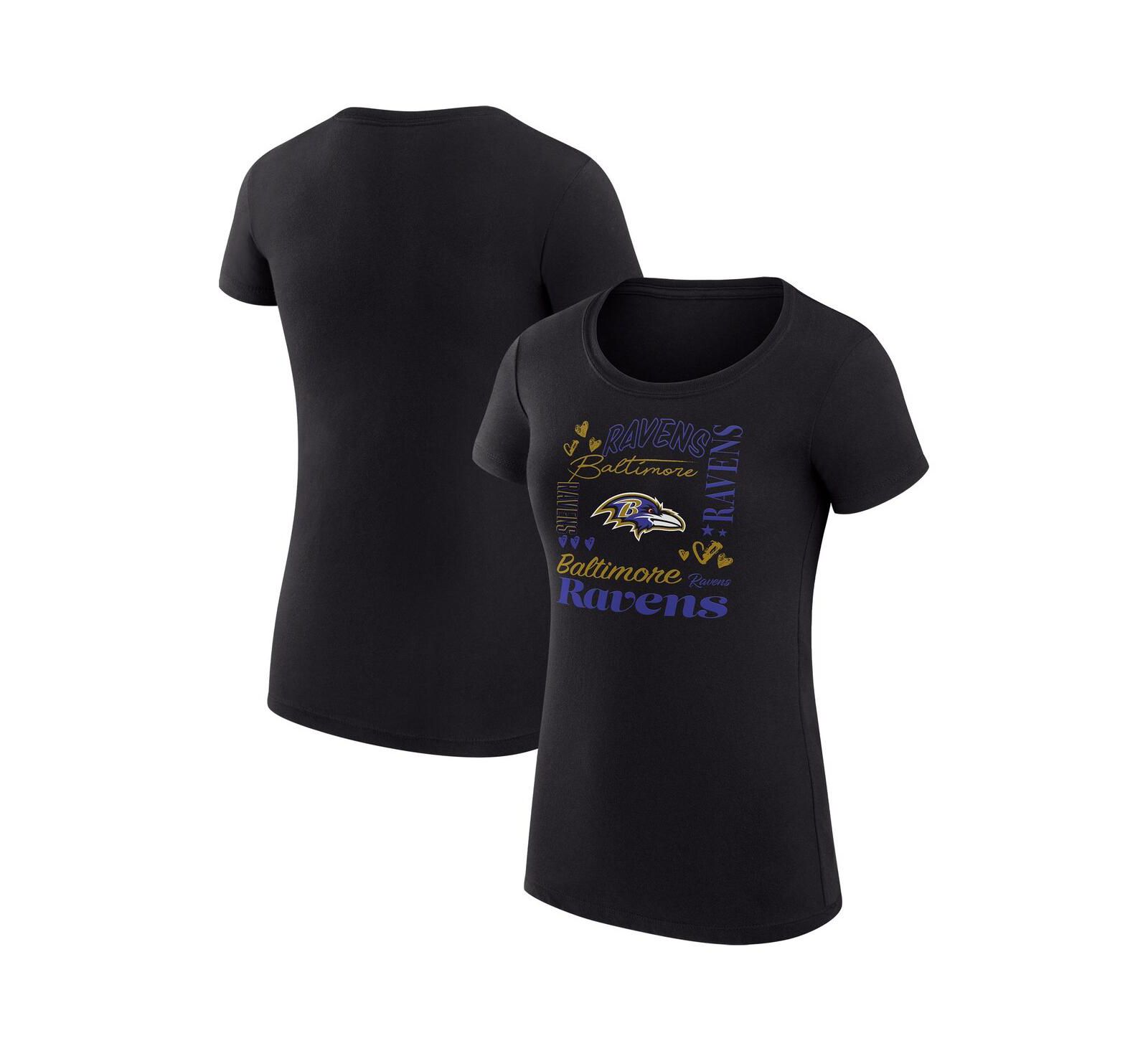 G-III 4Her by Carl Banks Women's Black Baltimore Ravens Super-Slim Fit Lightweight Collage Team T-Shirt
