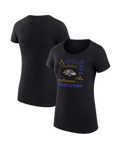 G-III 4Her by Carl Banks Women's Black Baltimore Ravens Super-Slim Fit Lightweight Collage Team T-Shirt