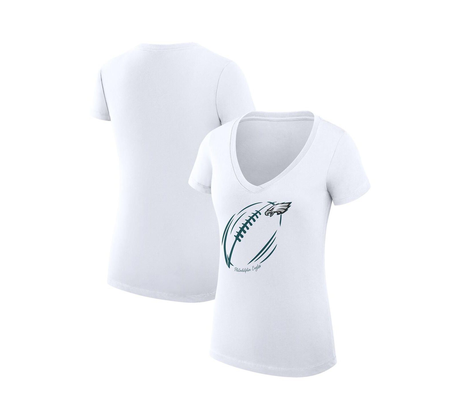G-III 4Her by Carl Banks Women's White Philadelphia Eagles Super-Slim Fit Lightweight Subtle Football V-Neck T-Shirt