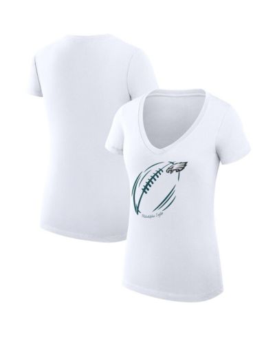 G-III 4Her by Carl Banks Women's White Philadelphia Eagles Super-Slim Fit Lightweight Subtle Football V-Neck T-Shirt