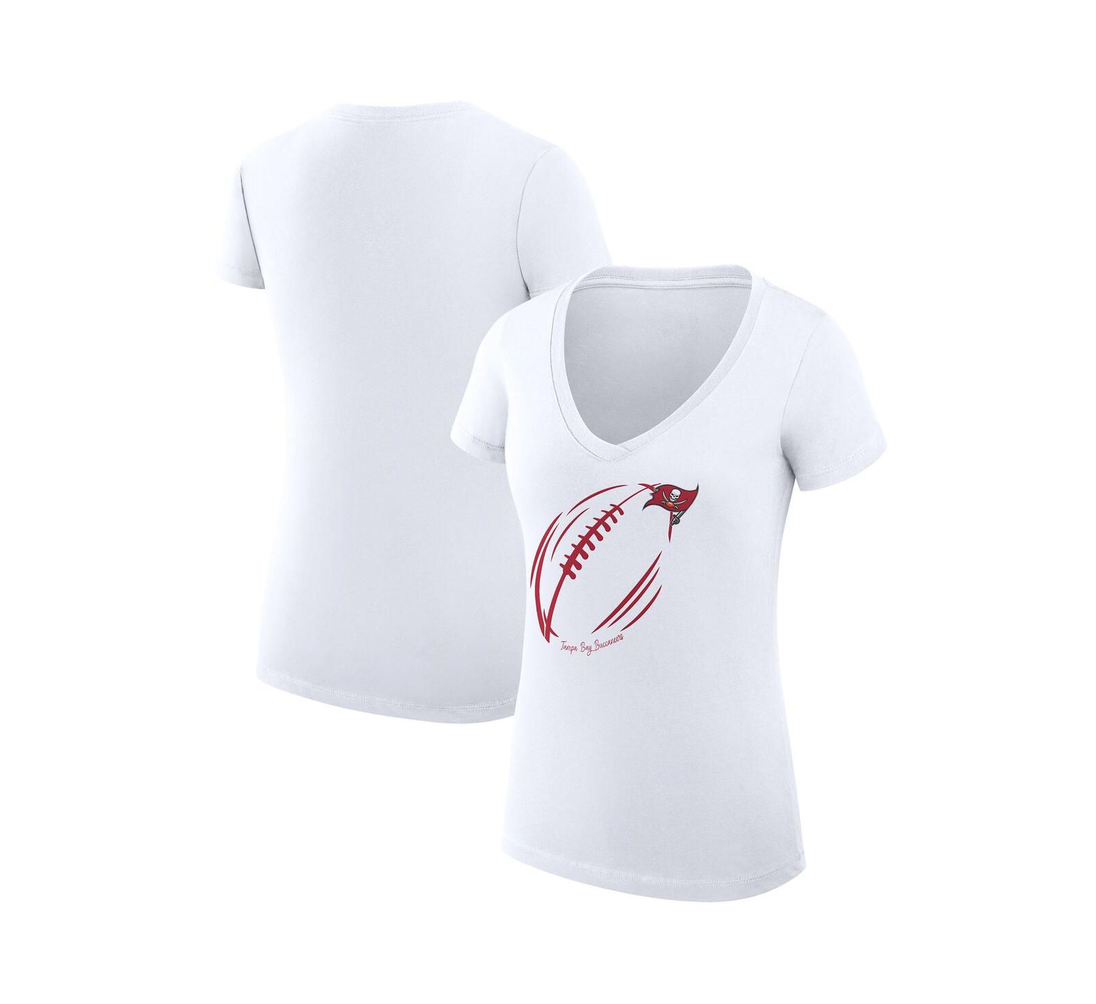 G-III 4Her by Carl Banks Women's White Tampa Bay Buccaneers Super-Slim Fit Lightweight Subtle Football V-Neck T-Shirt