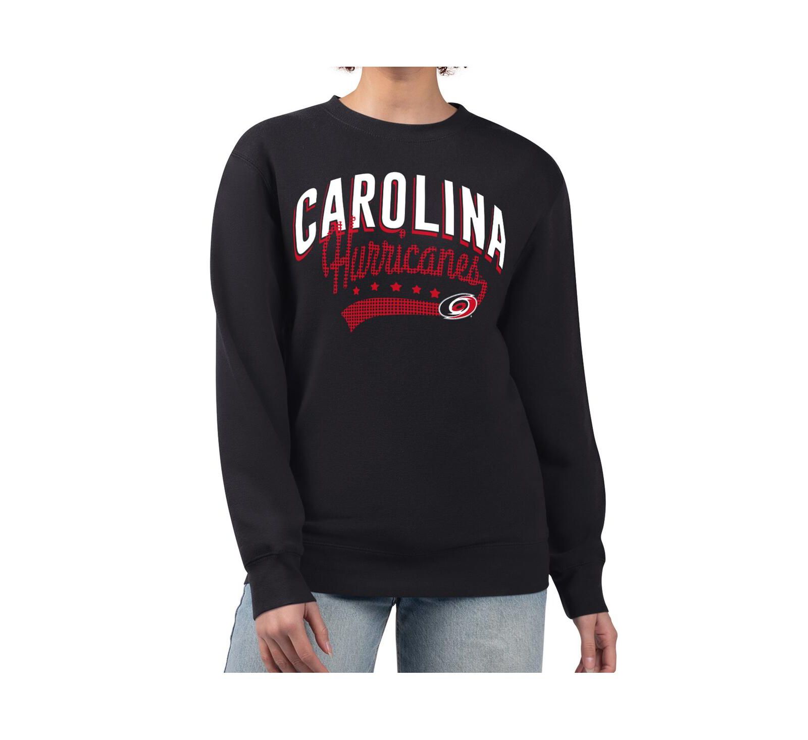 G-III 4Her by Carl Banks Women's Black Carolina Hurricanes Filigree Team Graphic Fleece Pullover Sweatshirt