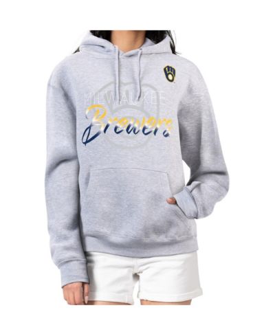 G-III 4Her by Carl Banks Women's Heather Gray Milwaukee Brewers Shadow Logo Graphic Pullover Hoodie