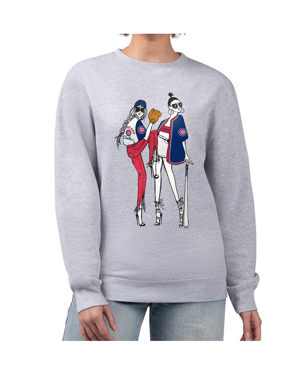 G-III 4Her by Carl Banks Women's Heather Gray Chicago Cubs Baseball Girls Fleece Pullover Sweatshirt