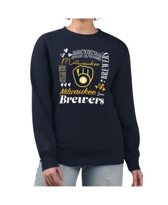 G-III 4Her by Carl Banks Women's Navy Milwaukee Brewers Collage Team Graphic Fleece Pullover Hoodie