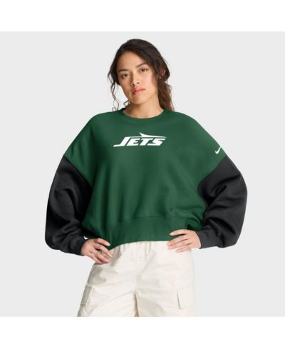 Nike Women's Green New York Jets Oversized Color-Block Pullover Sweatshirt