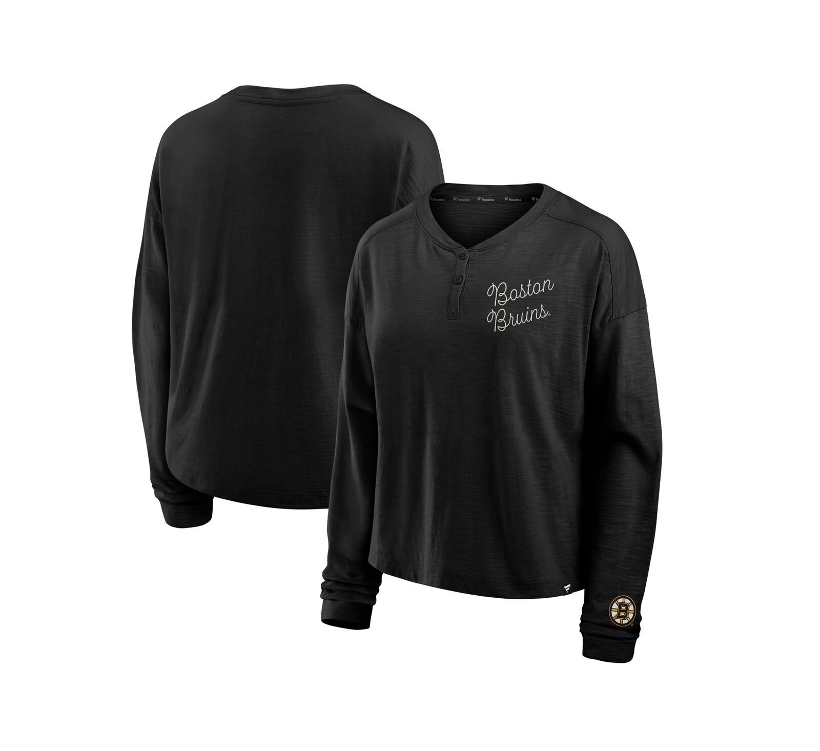 Fanatics Women's Black Boston Bruins Oversized All Out Effort Long Sleeve Henley T-Shirt