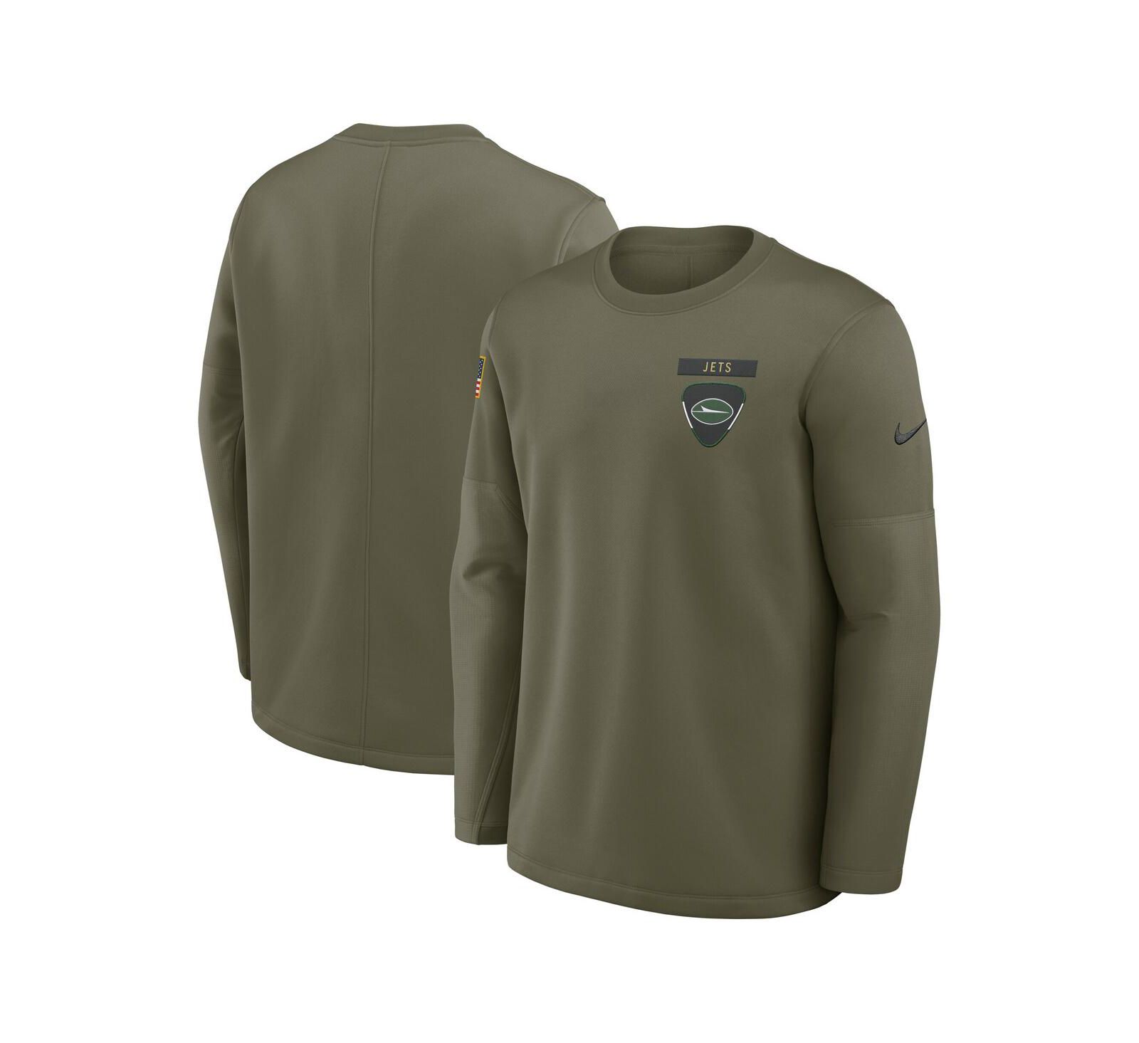 Nike Men's Olive New York Jets 2025 Salute to Service Sideline Coaches Therma-FIT Long Sleeve T-Shirt