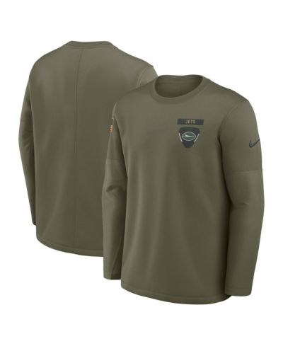Мужская футболка Nike New York Jets 2025 Salute to Service Sideline Coaches Therma-FIT с длинным рукавом, оливкового цвета