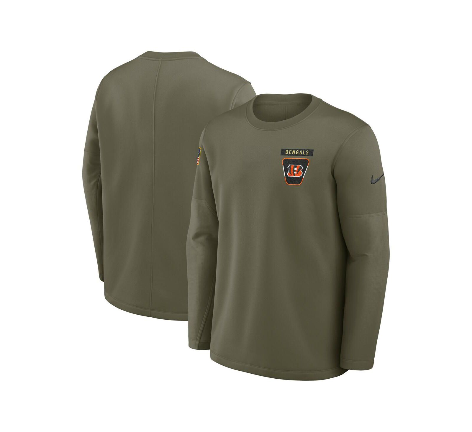 Мужская футболка Nike Olive Cincinnati Bengals 2025 Salute to Service Sideline Coaches Therma-FIT Long Sleeve