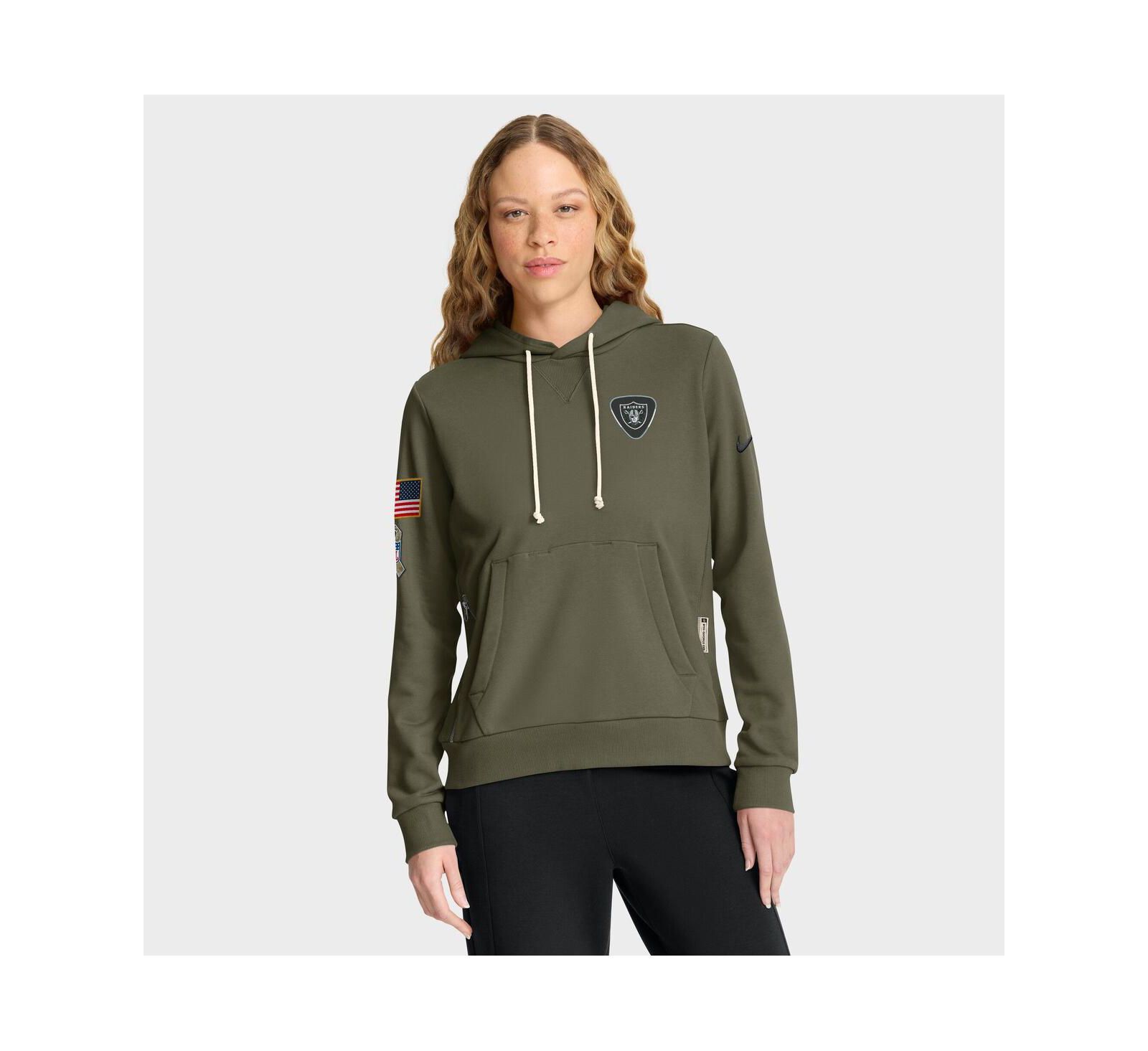 Женское худи Nike Las Vegas Raiders 2025 Salute to Service Sideline Standard Issue Dri-FIT, оливковое