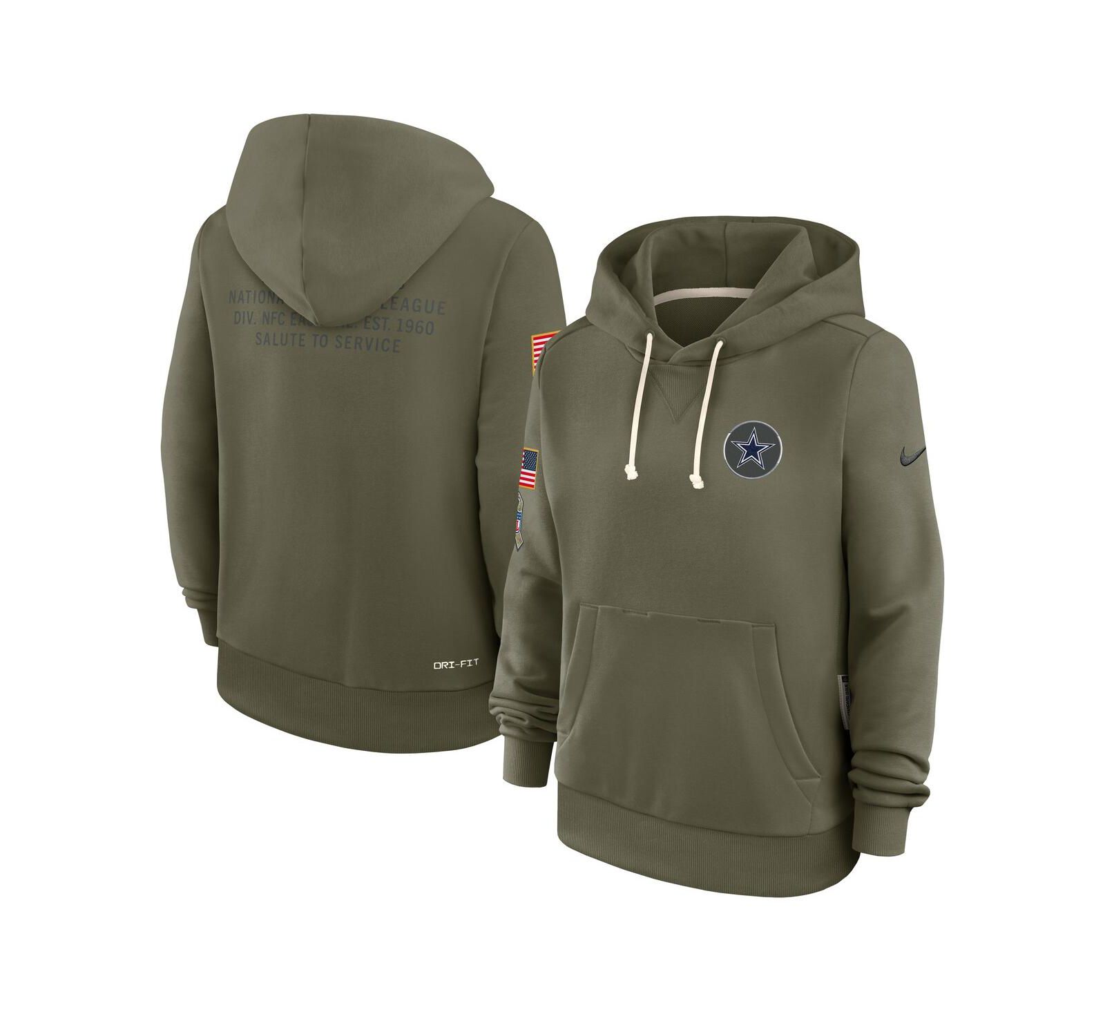 Женское оливковое худи Nike Dallas Cowboys 2025 Salute to Service Sideline Standard Issue Dri-FIT