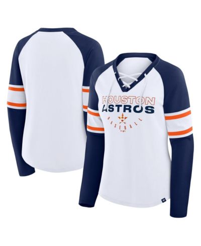 Fanatics Women's White/Navy Houston Astros Blitz Package Raglan Lace-Up V-Neck Long Sleeve T-Shirt