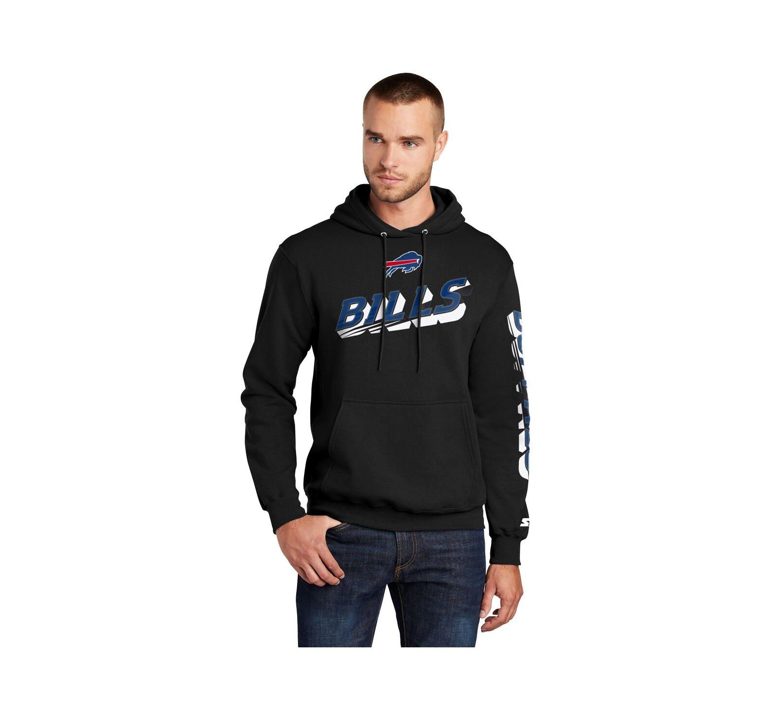 Starter Men's Black Buffalo Bills Wordmark Logo Pullover Hoodie