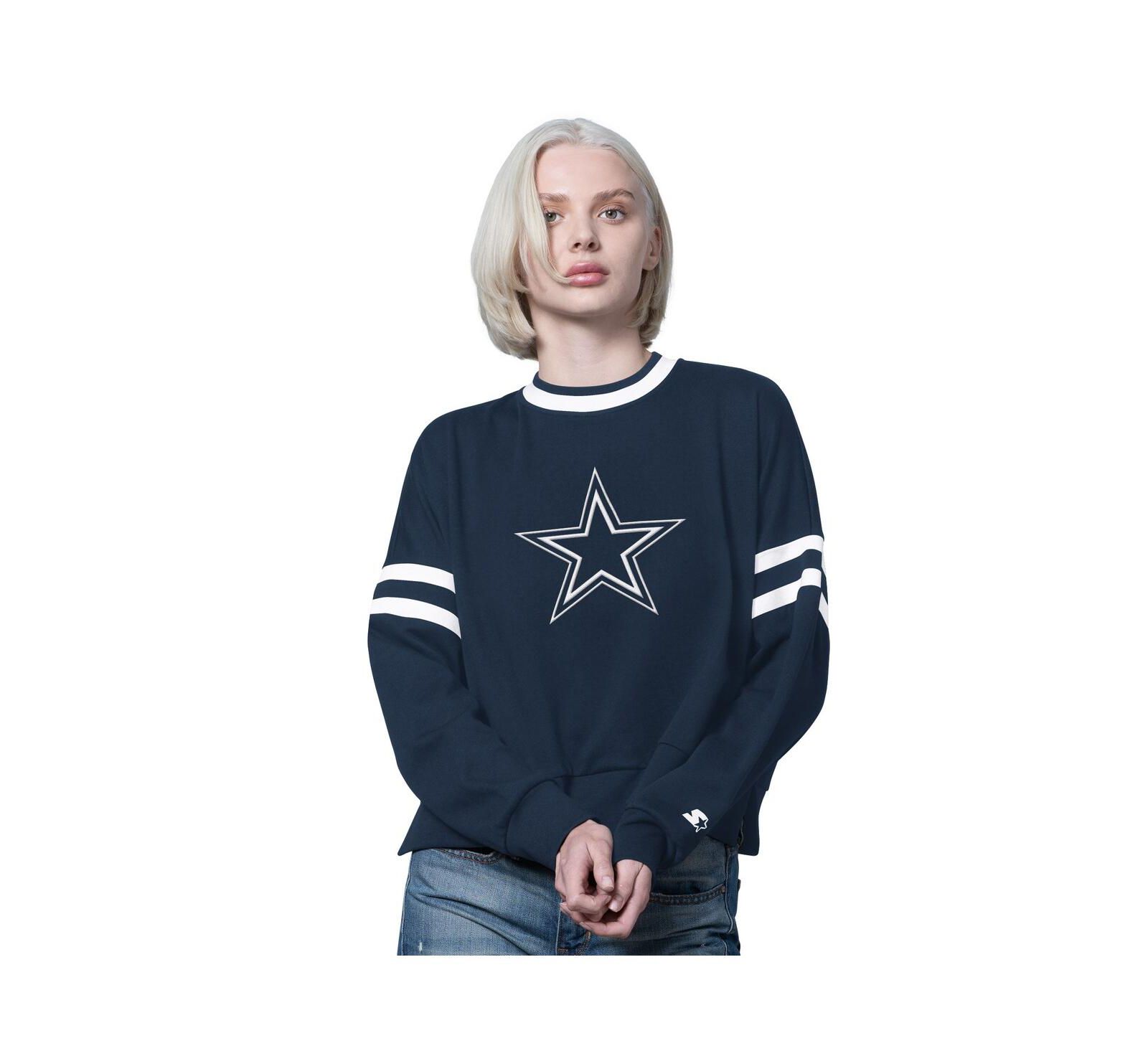 Женское укороченное худи Starter Navy Dallas Cowboys Drop Shoulder