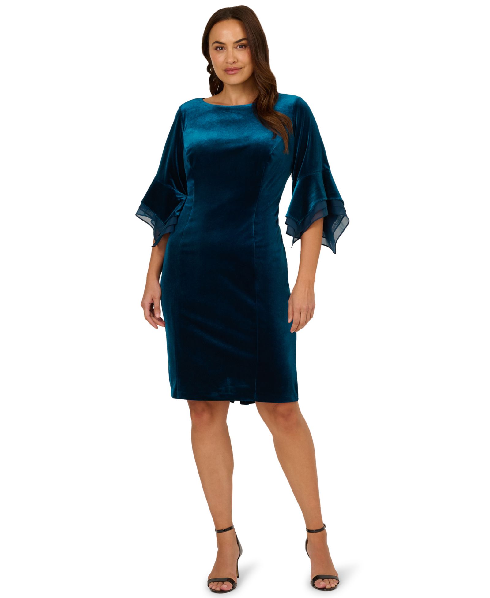 Женское короткое платье Plus Size Adrianna Papell из бархата с рукавами-колоколами