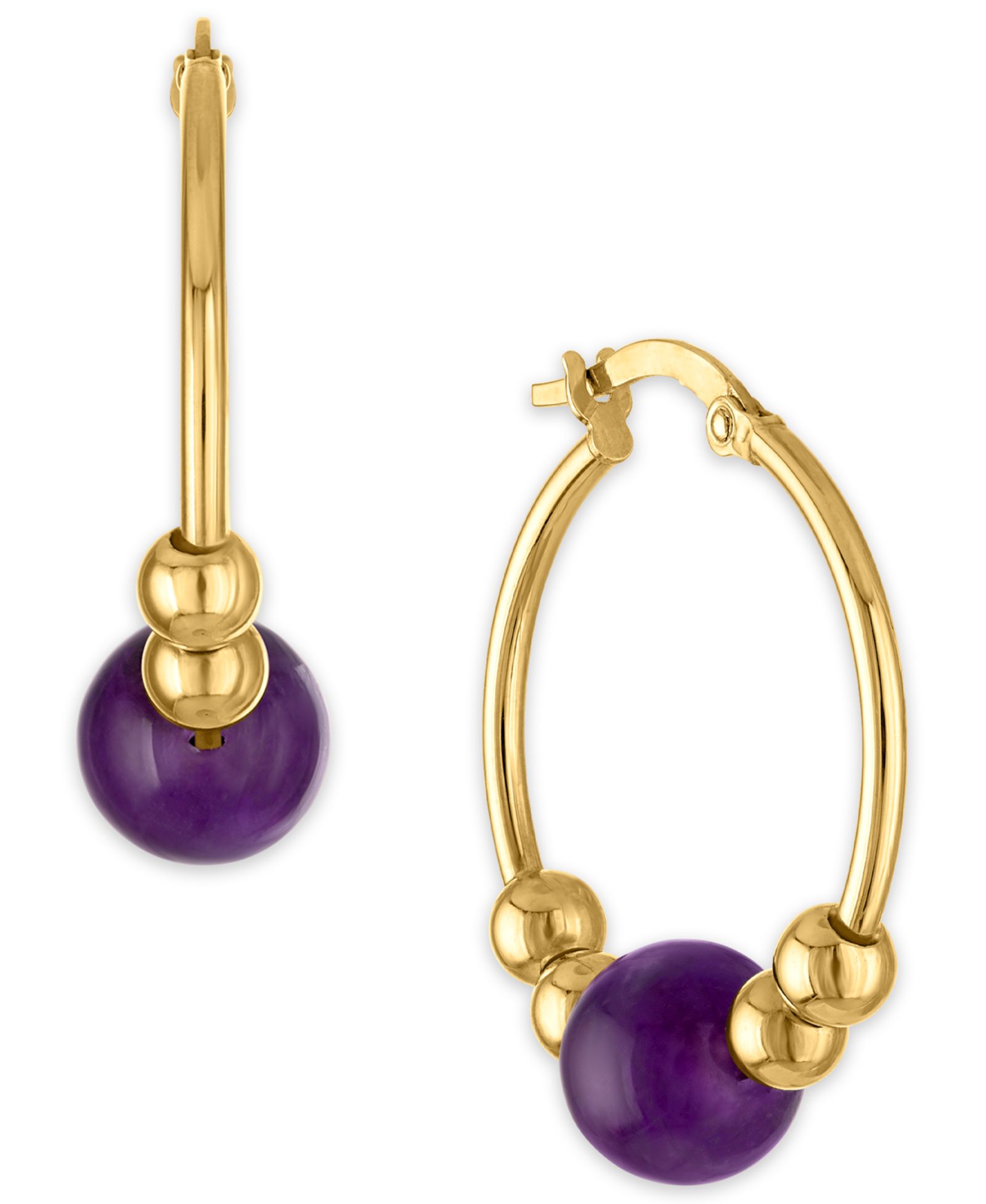 Серьги-кольца с аметистом (4 ct. t.w.) в желтом золоте 10k