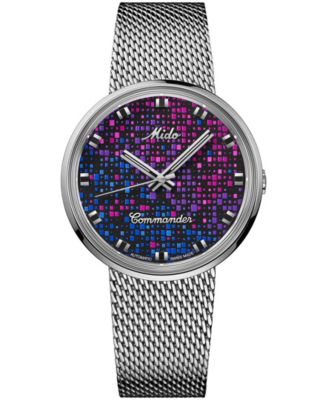 Mido Men's Automatic Swiss Commander 1959 Pixel Silver-Tone Stainless Steel Mesh Bracelet Watch 37mm