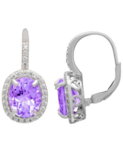 Macy's Amethyst (2.40 ct. t.w.) And White Topaz (0.56 ct. t.w.) Lever Back Drop Earrings in Sterling Silver (Also Available in Blue Topaz)
