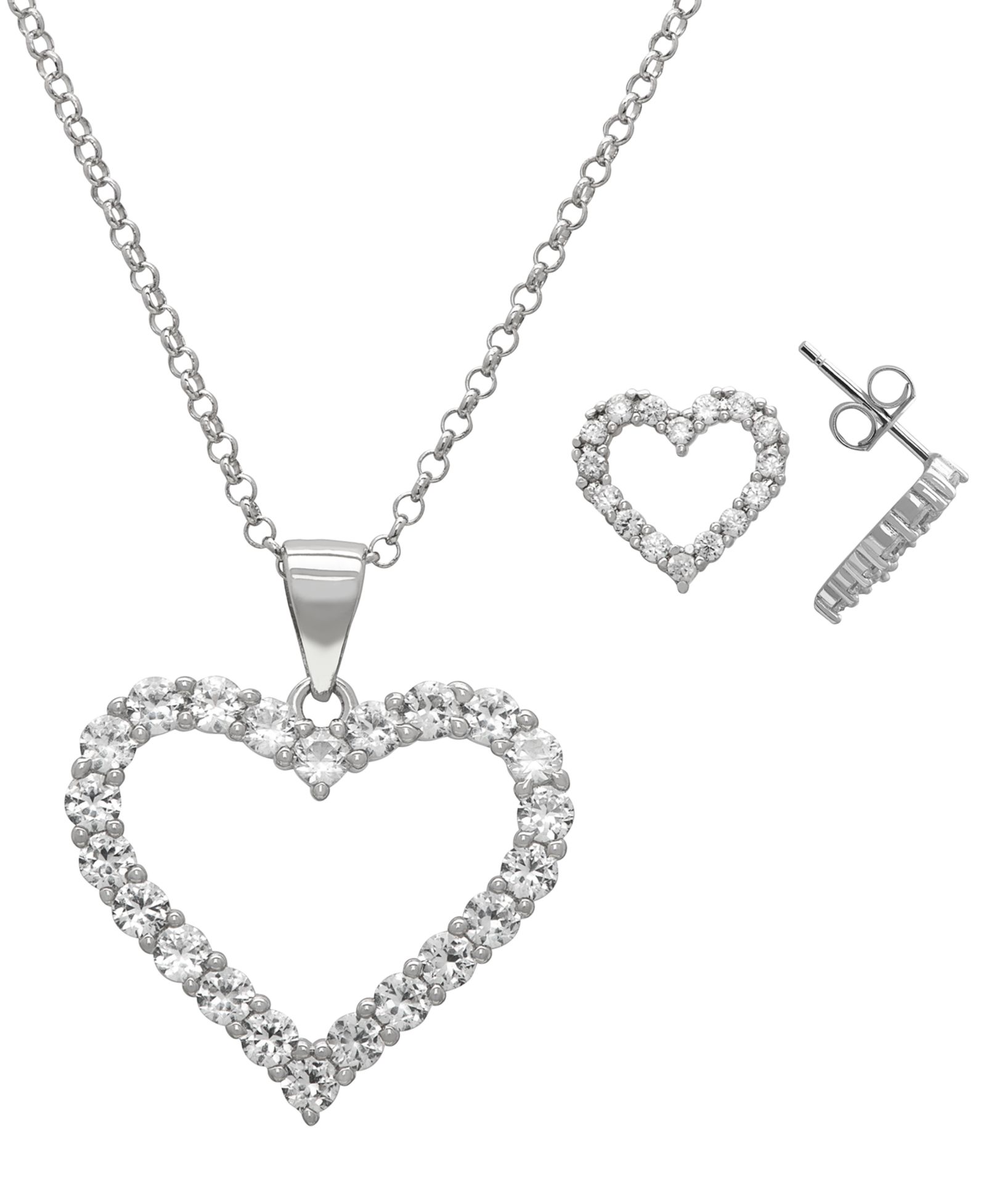 Macy's 2-Pc. Lab Grown White Sapphire (1.5 ct. t.w.) Open Heart Pendant Necklace And Earrings Set in Sterling Silver