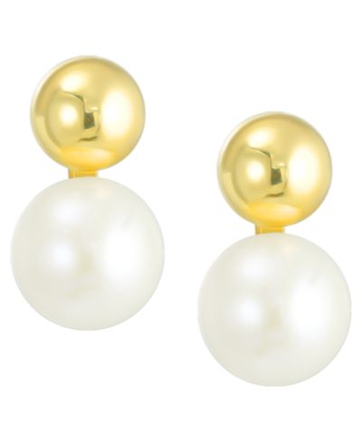 Macy's Cultured Freshwater Pearl and Gold Ball Stud Earrings In 10k Yellow Gold