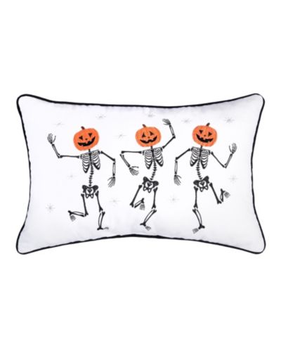 Dancing Pumpkin Skeletons Trio Halloween Lumbar Accent Pillow 14" x 22"