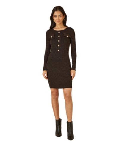 Женское облегающее трикотажное платье Yumi Metallic Fitted Military Knit