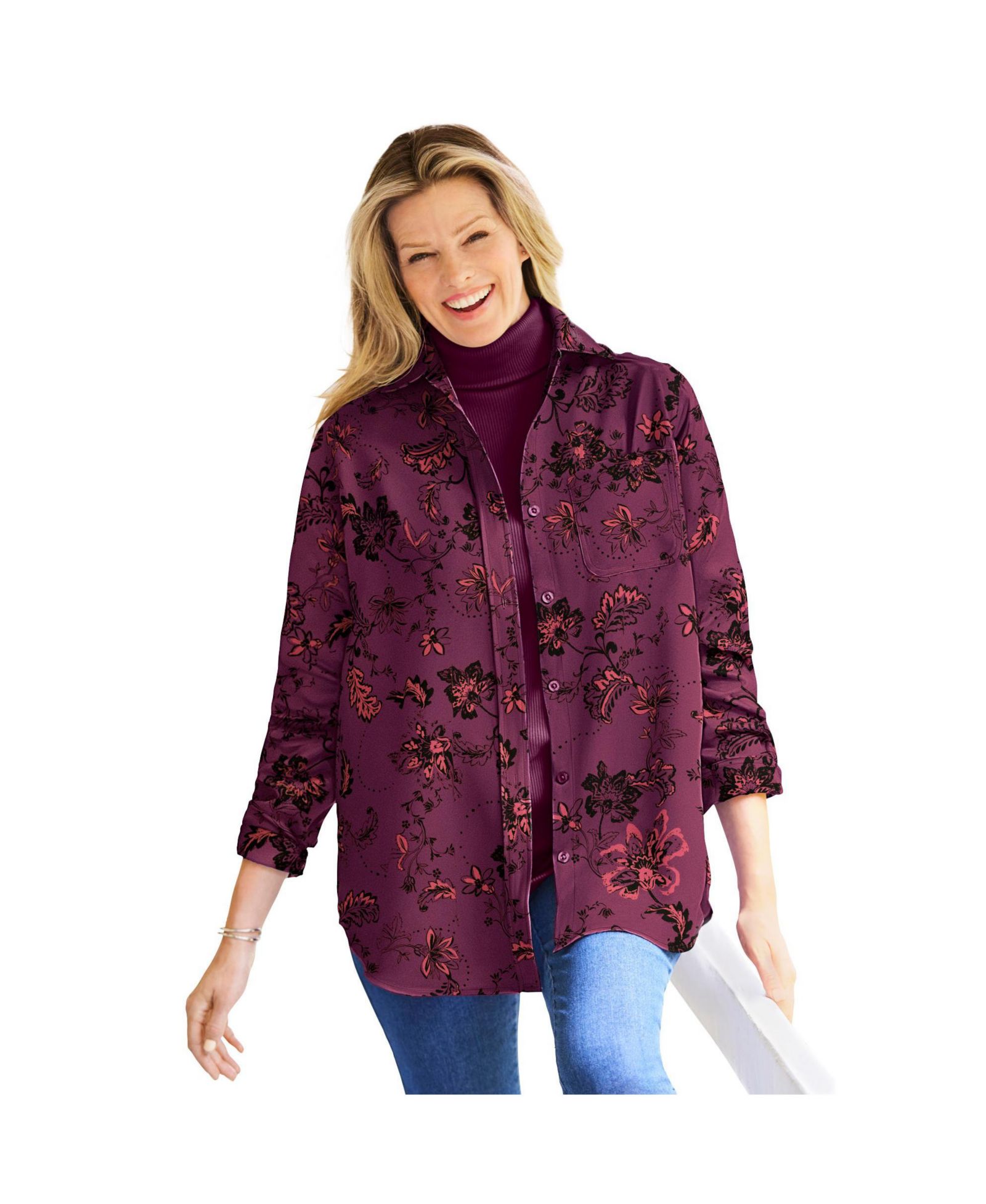Woman Within Plus Size Within Soft Faux Suede Shirt