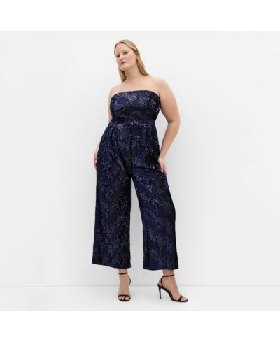 CITY CHIC Plus Size Glimmer Sequin Strapless Jumpsuit