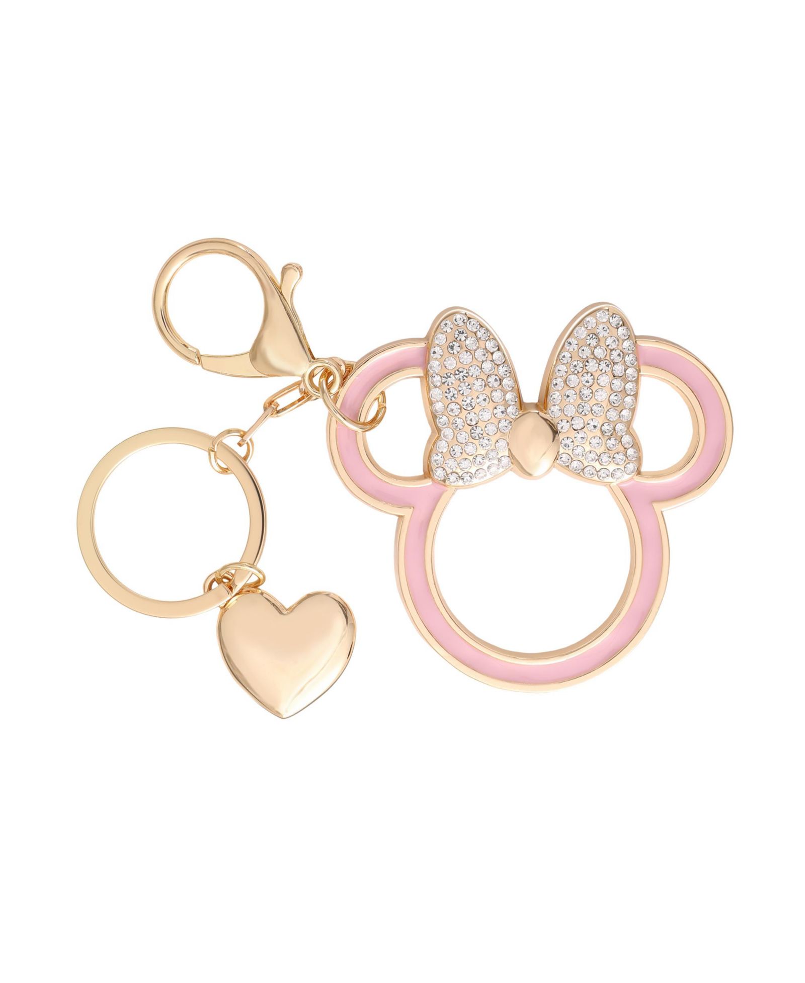 Disney Minnie Mouse Outline Keychain with Crystal Bow and Heart Charm