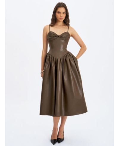 Miss Circle Women's Parisia Cocoa Faux Leather Drop Waist Maxi Dress