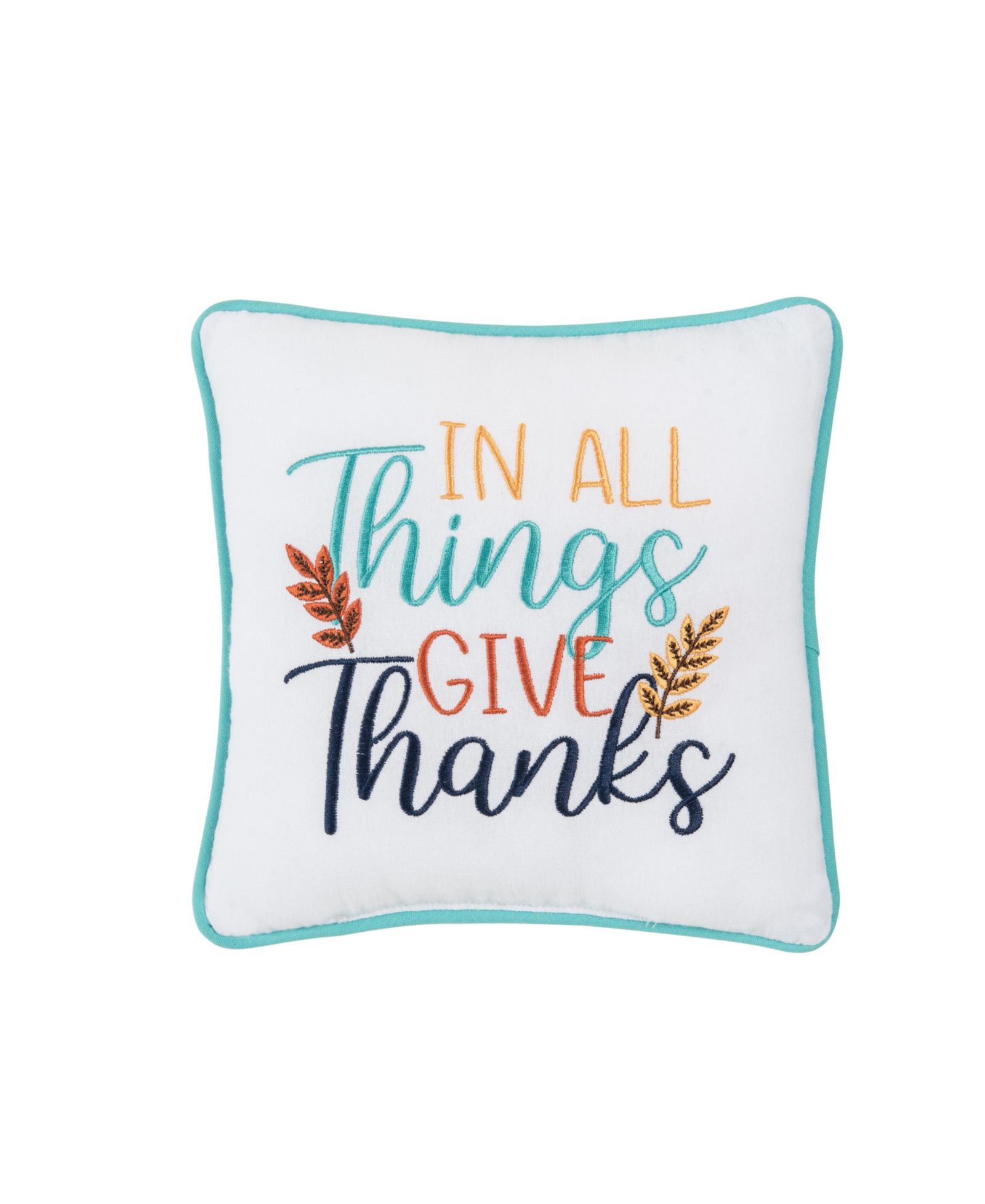 "In All Give Thanks" Wheat Flowers Thanksgiving Mini Accent Pillow 10" x 10"