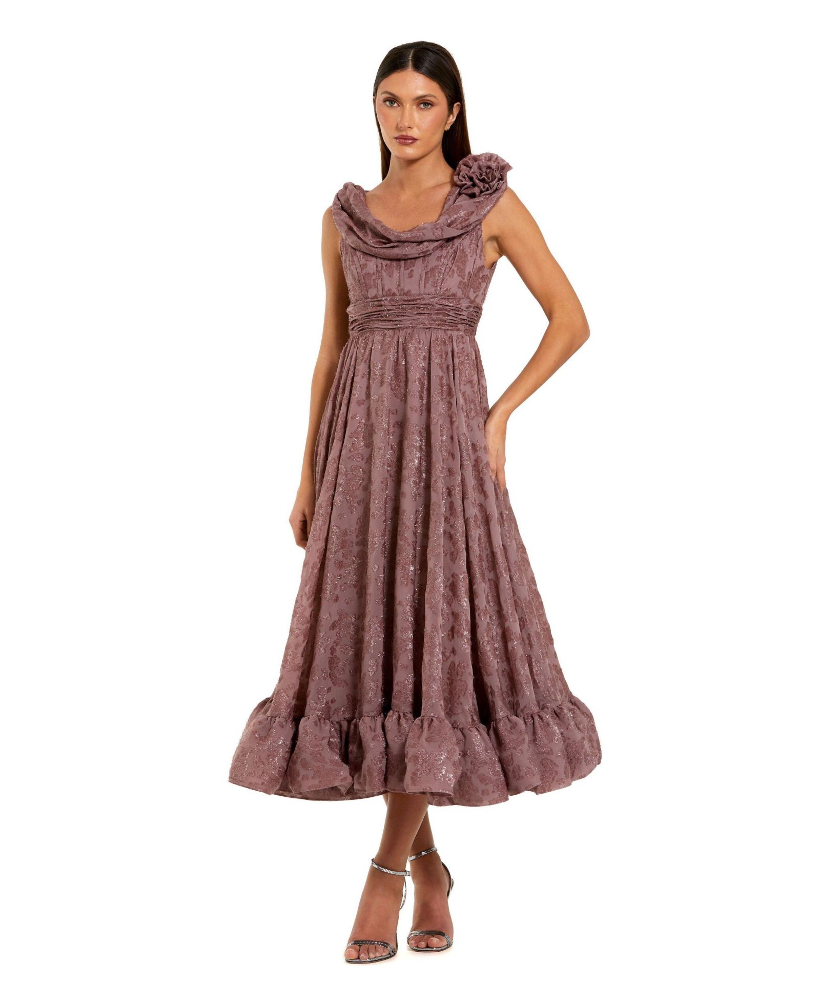 Платье миди Mac Duggal Women's Burnout Chiffon Sleeveless Cowl Neck