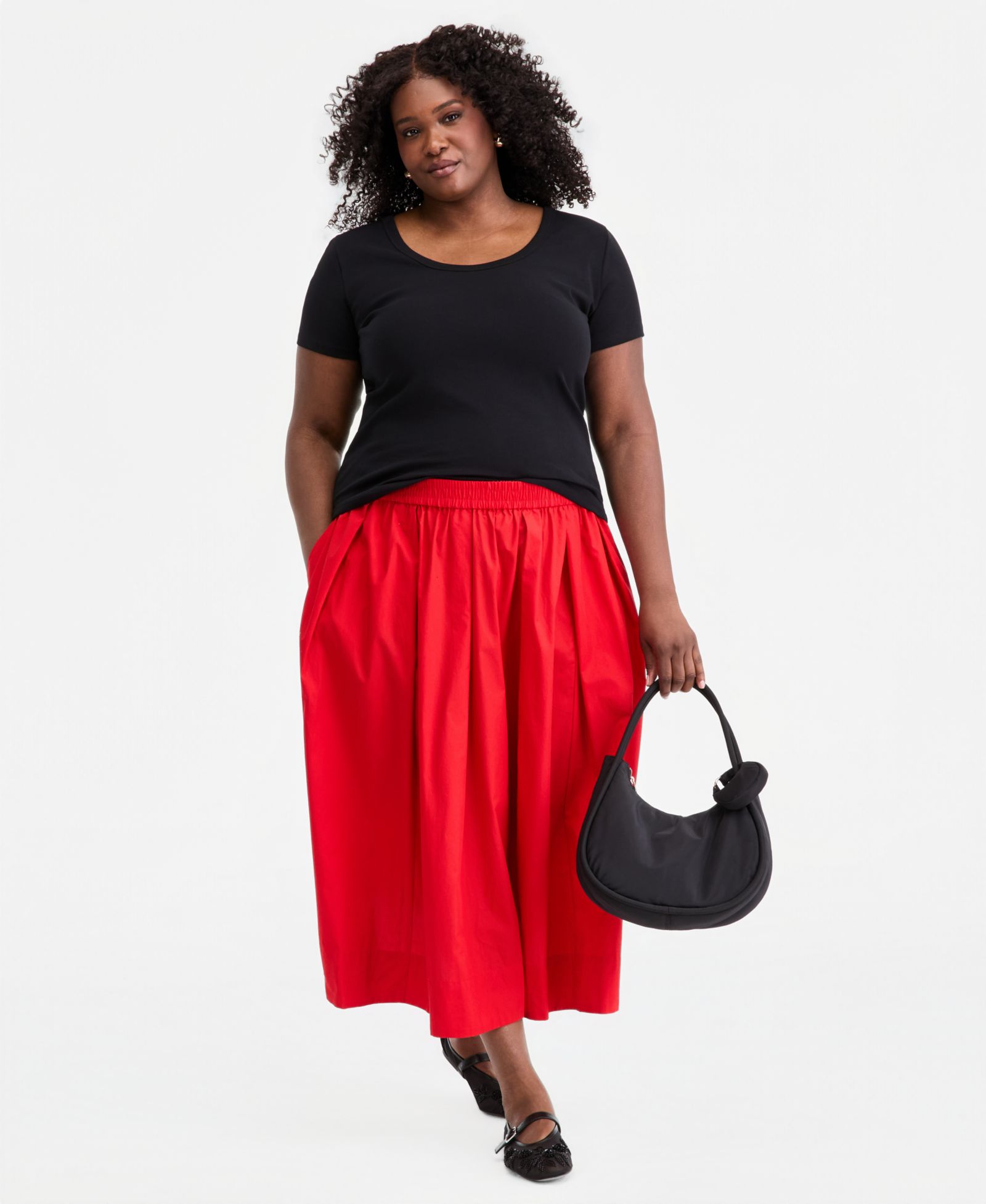 On 34th Trendy Plus Size Pull-On Cotton Midi Circle Skirt, Macy's Exclusive