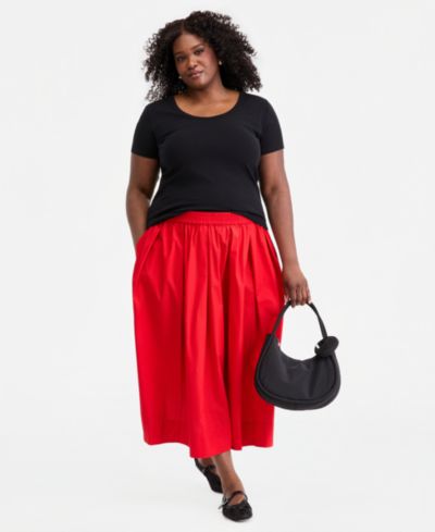 On 34th Trendy Plus Size Pull-On Cotton Midi Circle Skirt, Macy's Exclusive