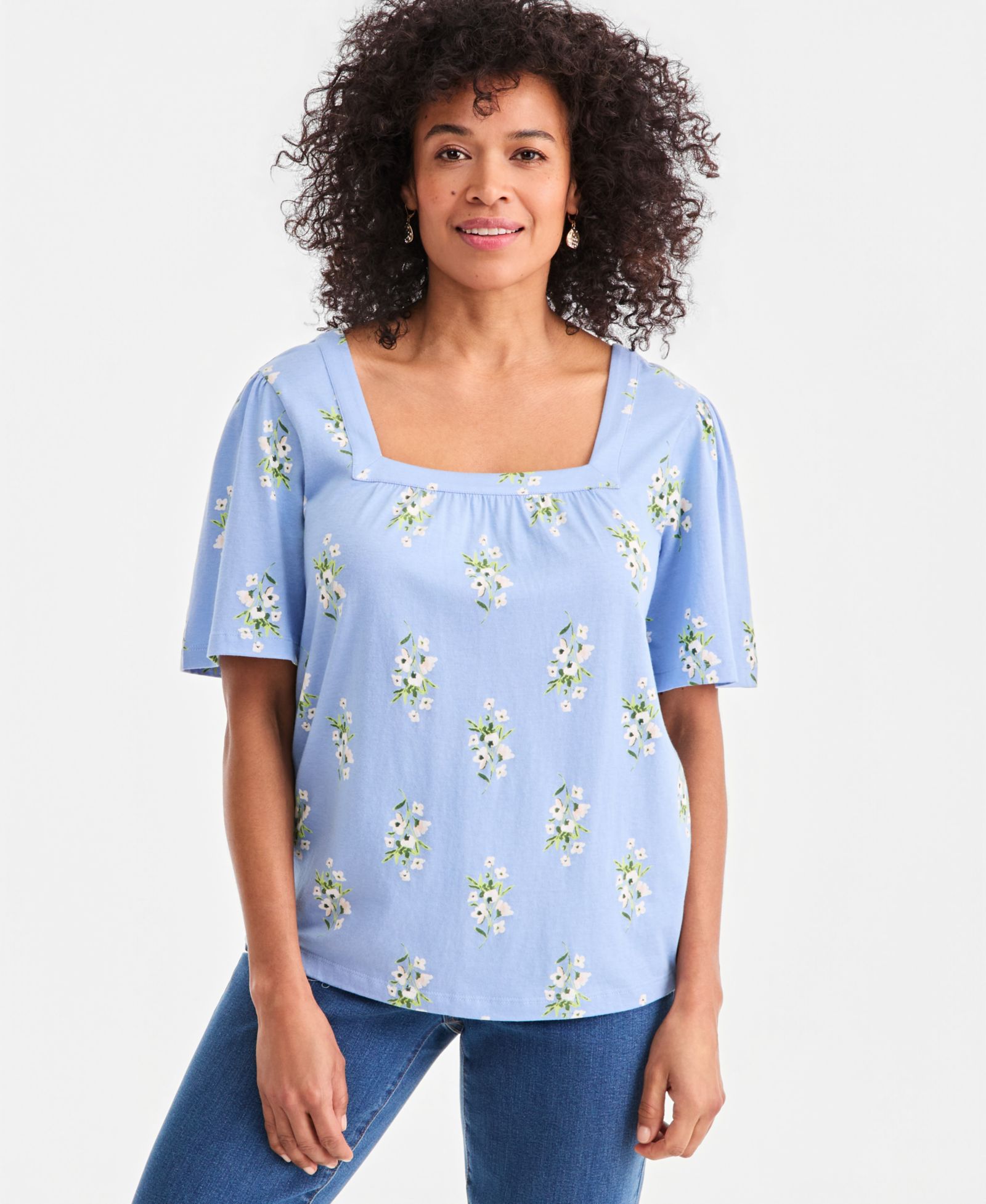 Style & Co Petite Printed Square-Neck Short-Sleeve Top, Macy's Exclusive