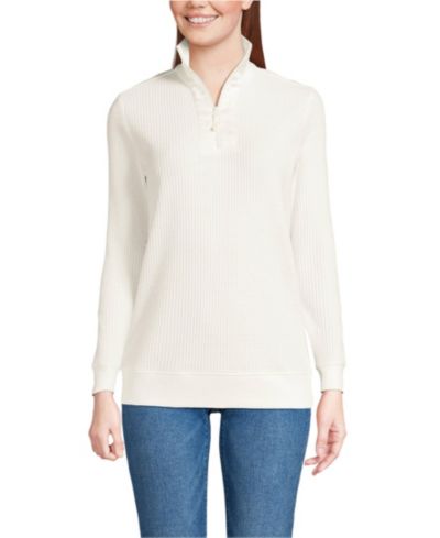 Lands' End Женский джемпер с воротником на молнии Waffle Long Sleeve