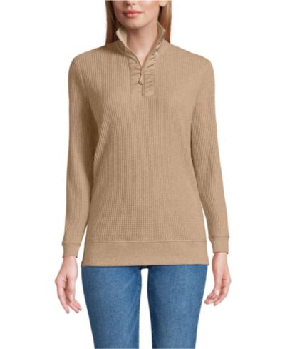 Lands' End Женский джемпер с воротником на молнии Waffle Long Sleeve